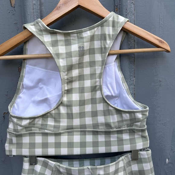 Sweaty Betty Super Soft green Gingham checked sports bra, M - Picture 3 of 7